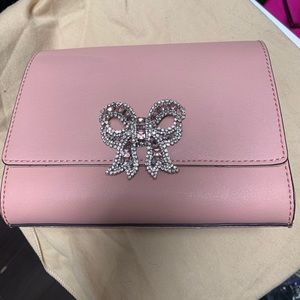 Aldo light pink crystal bow clutch crossbody bag